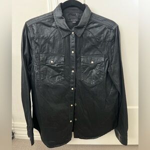 ALLSAINTS Hazel Coated Shirt in Black with Western Style Pockets, 8